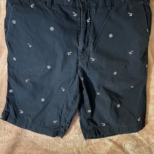 Nautica Navy Anchor & Helm Embroidered Flat-Front Shorts